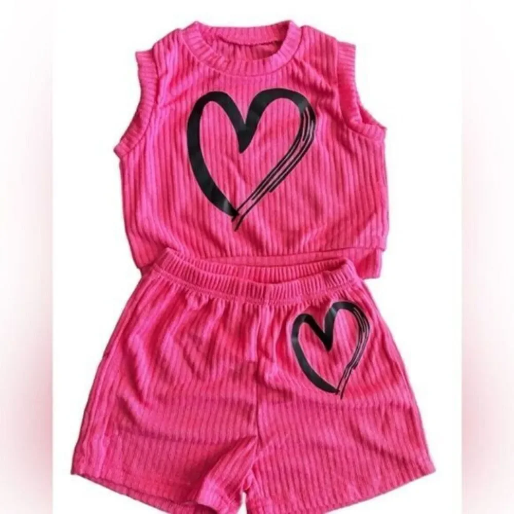 NWT Child Girls 2 Piece Short Set Pink  Sleeveless Top -  Size 5